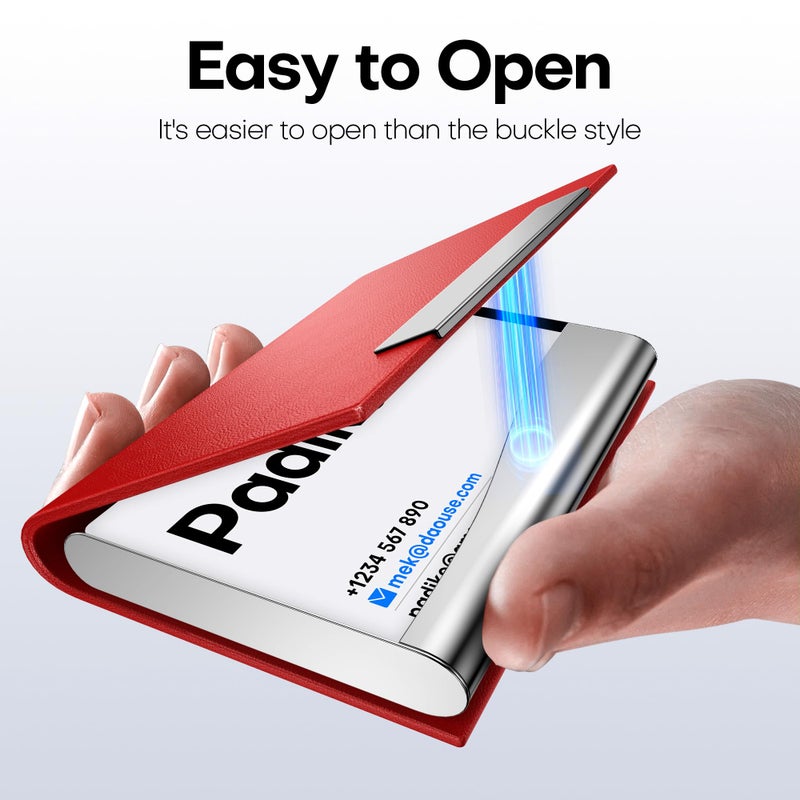 Padike Business Card Holder, Red Faux Leather Wallet with Stainless Steel, RFID Protected - Image 4